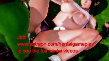 Tifa final fantasy hentai cosplay game girl having sex with a green ork man in animated manga