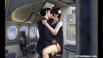 Pale 3D stewardess sucks cock and gets fucked hard